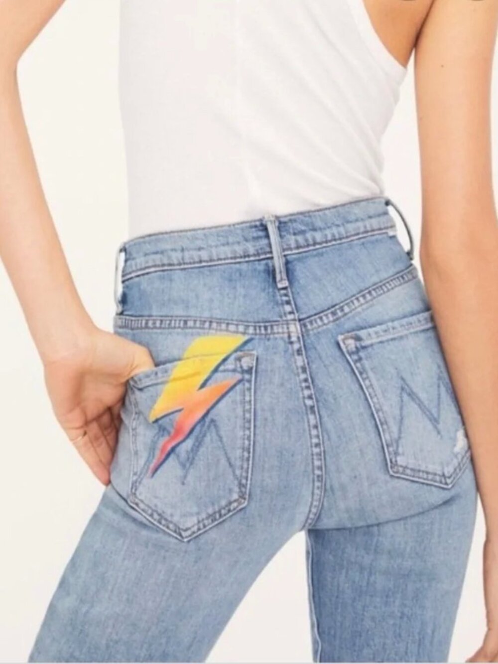 MOTHER Stunner Ankle Step Fray Helter Skelter Lightning Jeans Boho Festival 27